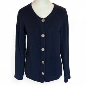 Pure Collection 100% Cashmere Navy Button Front Cardigan Sweater Size 4
